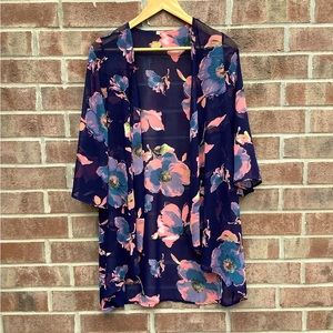 Sheer Navy and Peach Kimono